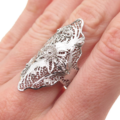 Van Lou Sterling Silver Antique Art Deco Floral Filigree Adjustable Ring Size 8