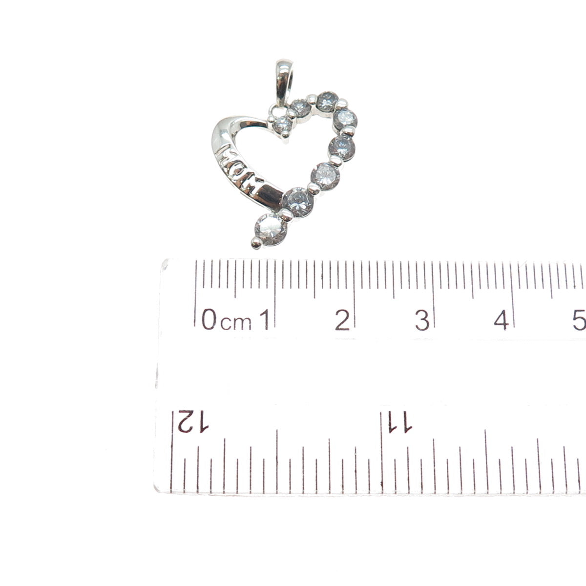 925 Sterling Silver Graduated Round-Cut C Z Mom Heart Mini Charm Pendant