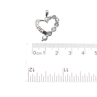 925 Sterling Silver Graduated Round-Cut C Z Mom Heart Mini Charm Pendant
