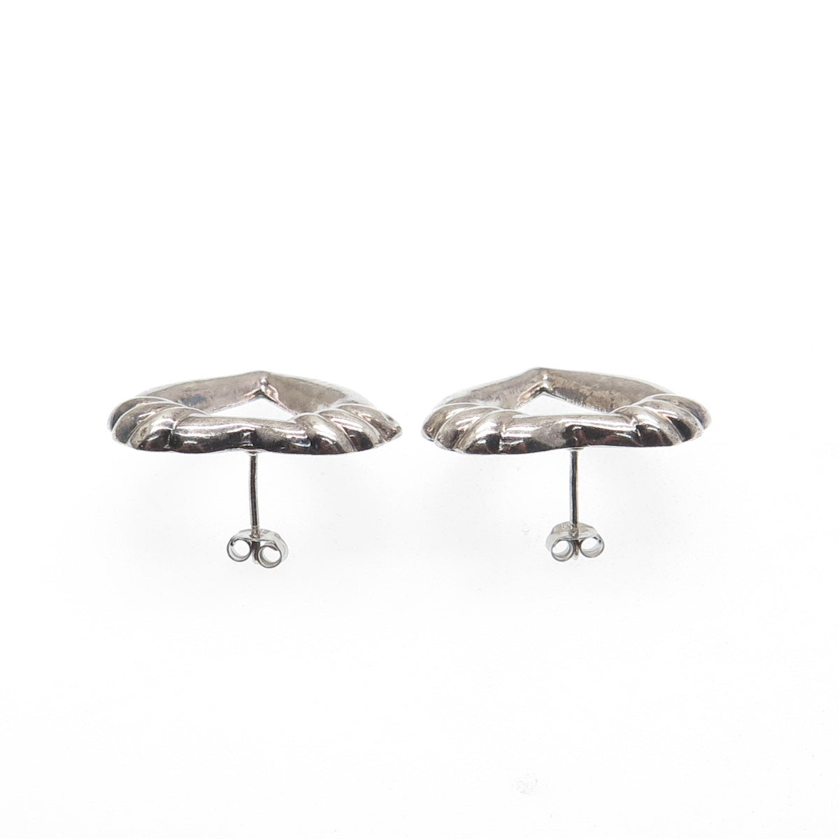 925 Sterling Silver Vintage Modernist Open Heart Earrings