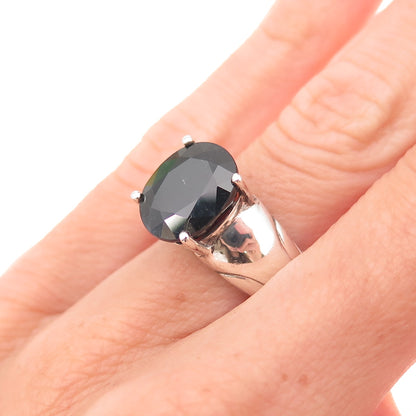 925 Sterling Silver Vintage Real Oval-Cut Sapphire Modernist Ring Size 6