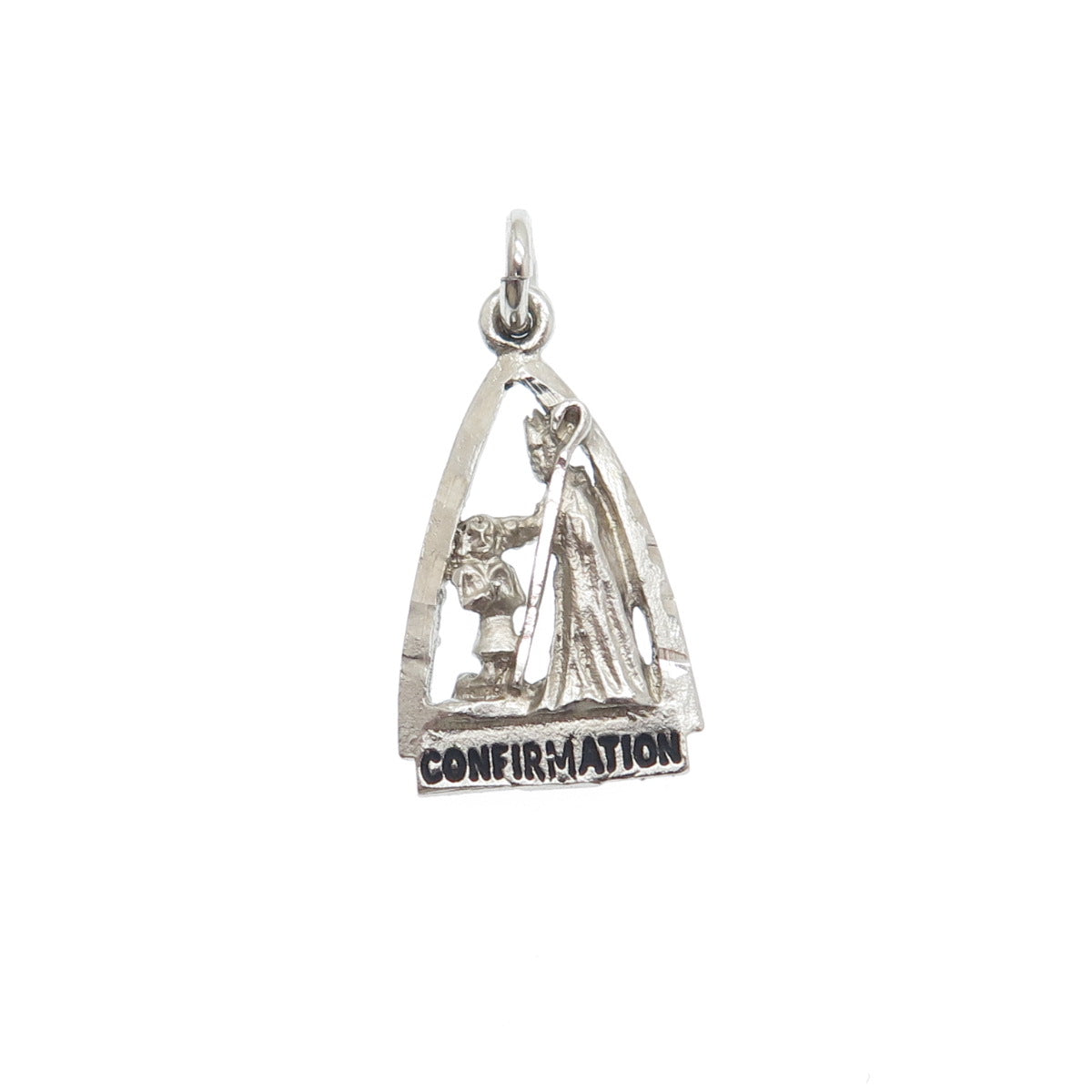 925 Sterling Silver Vintage Confirmation Oxidized Minimalist Charm Pendant
