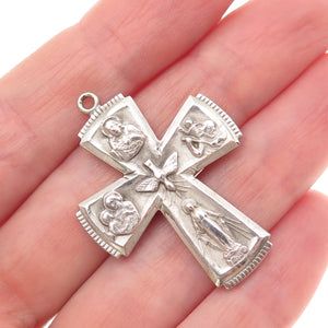 925 Sterling Silver Antique Art Deco 4-Way Cross Catholic Charm Pendant