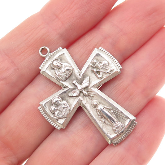 925 Sterling Silver Antique Art Deco 4-Way Cross Catholic Charm Pendant