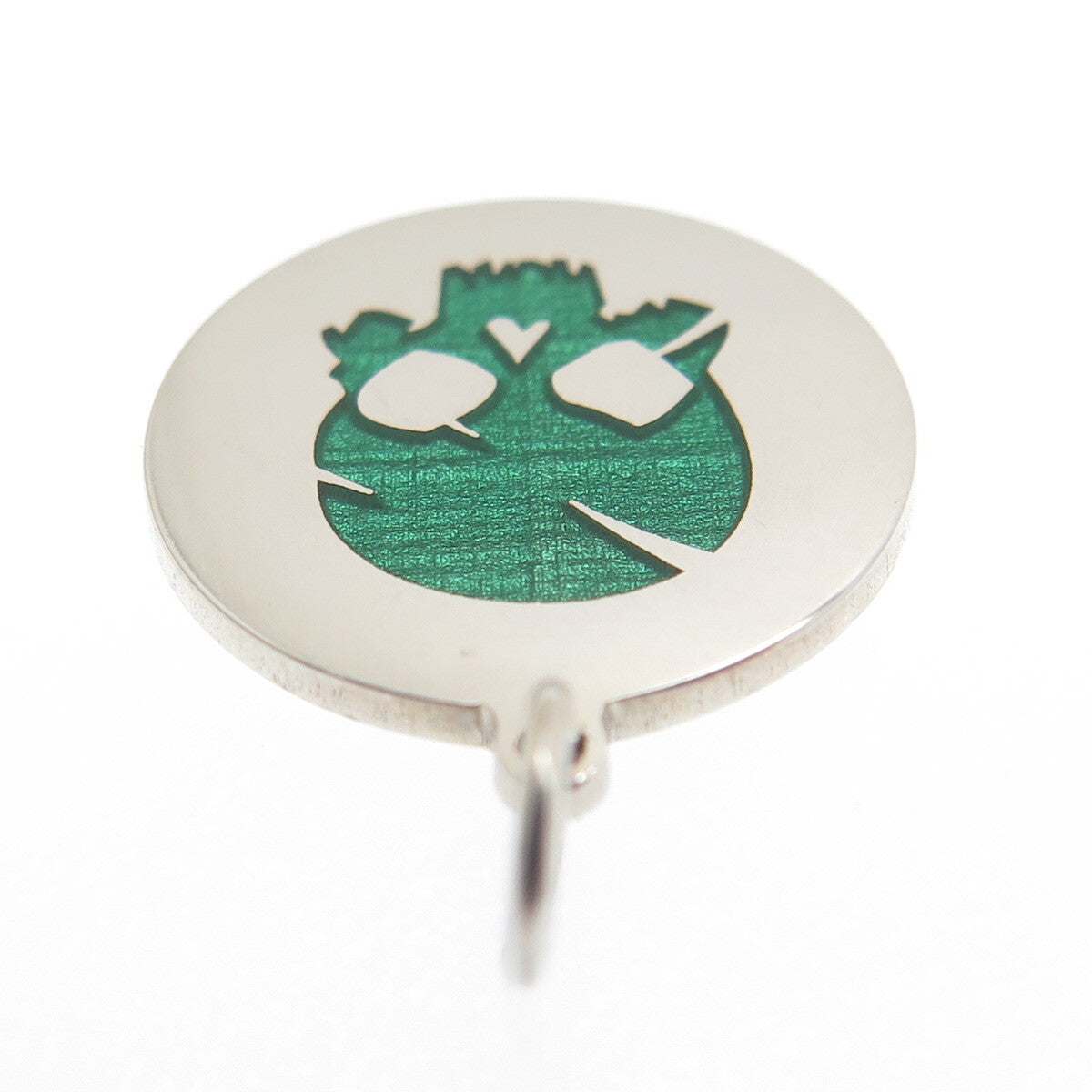 925 Sterling Silver Green Enamel Skull Round Tag Minimalist Charm Pendant