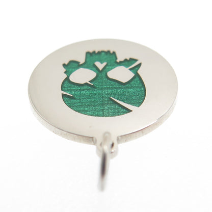 925 Sterling Silver Green Enamel Skull Round Tag Minimalist Charm Pendant