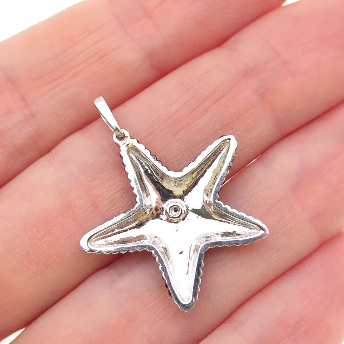 925 Sterling Silver Black Rhodium Real Diamond Accent Starfish Charm Pendant