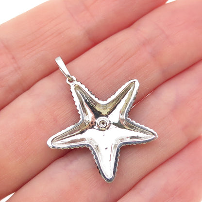 925 Sterling Silver Black Rhodium Real Diamond Accent Starfish Charm Pendant