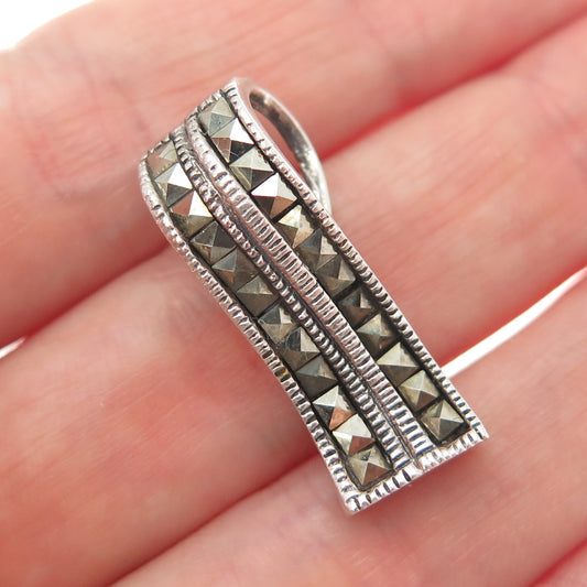 925 Sterling Silver Vintage Real Marcasite Wavy Oxidized Pendant