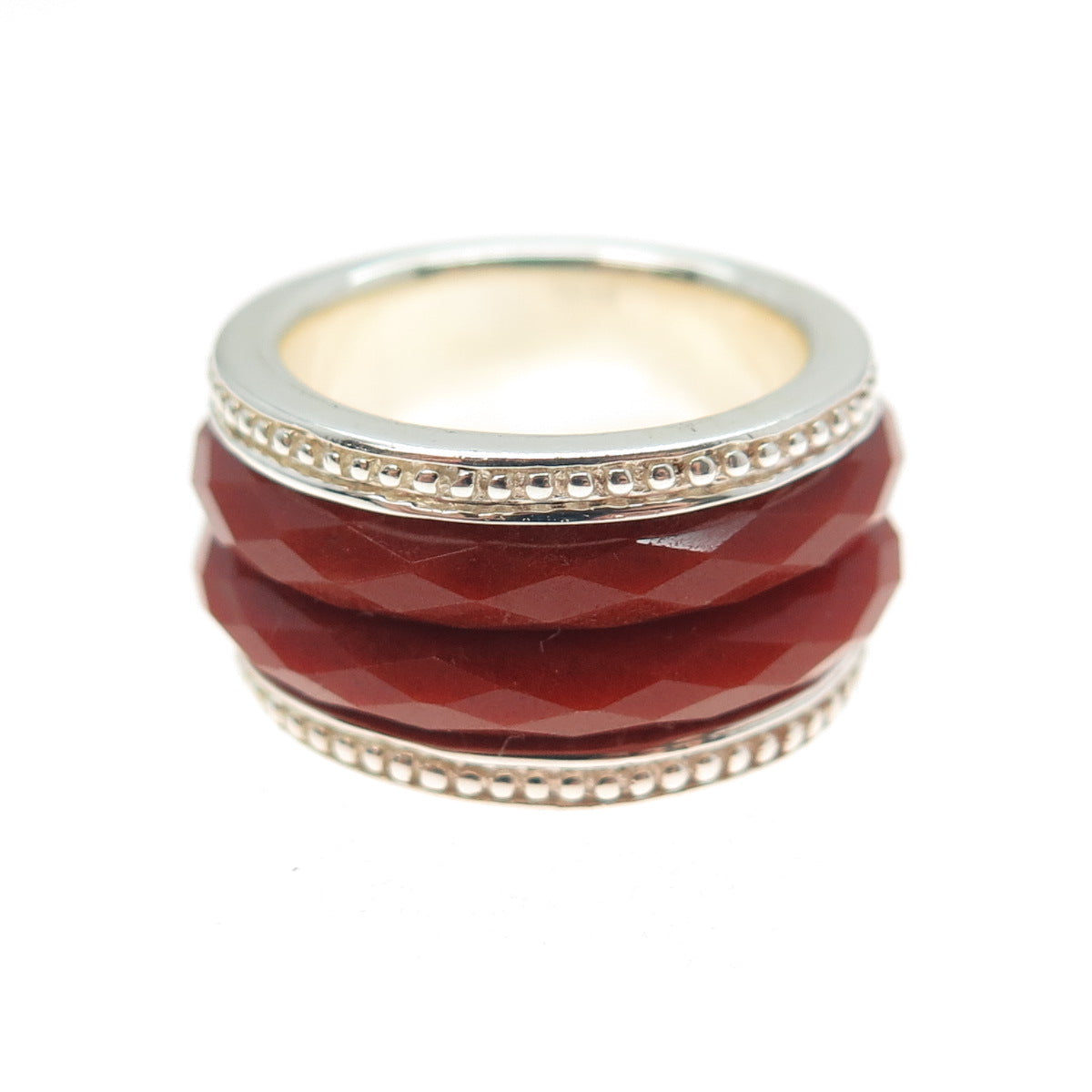 925 Sterling Silver Gold Plated WW Hong Kong Real Carnelian 2-Row Ring Size 5.25