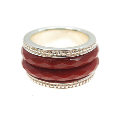 925 Sterling Silver Gold Plated WW Hong Kong Real Carnelian 2-Row Ring Size 5.25