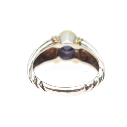 Stevens 925 Sterling Silver 18K Gold Vintage Real Iolite Oxidized Ring Size 6.75
