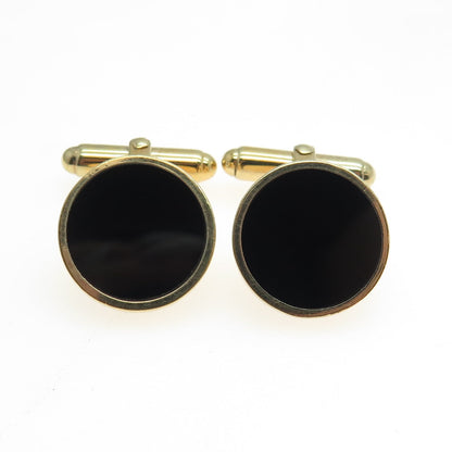 925 Sterling Silver Gold Plated Real Black Onyx Gemstone Cufflinks