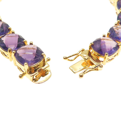 925 Sterling Silver Gold Plated Real Cushion-Cut Amethyst Bracelet 8"