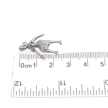 925 Sterling Silver Vintage Female Bowler Mini 3D Charm Pendant