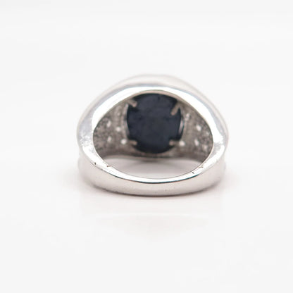 925 Sterling Silver Vintage Real White Topaz & Sapphire Gem Ring Size 6