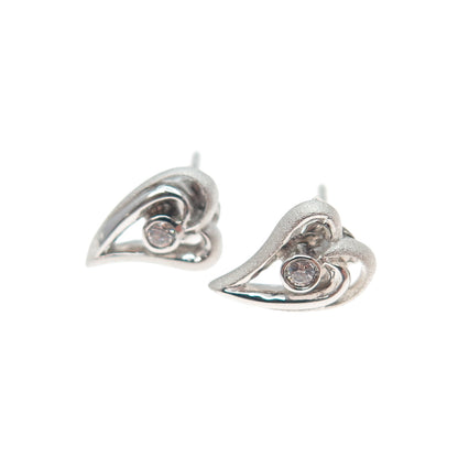 925 Sterling Silver Round-Cut C Z Modernist Heart Earrings