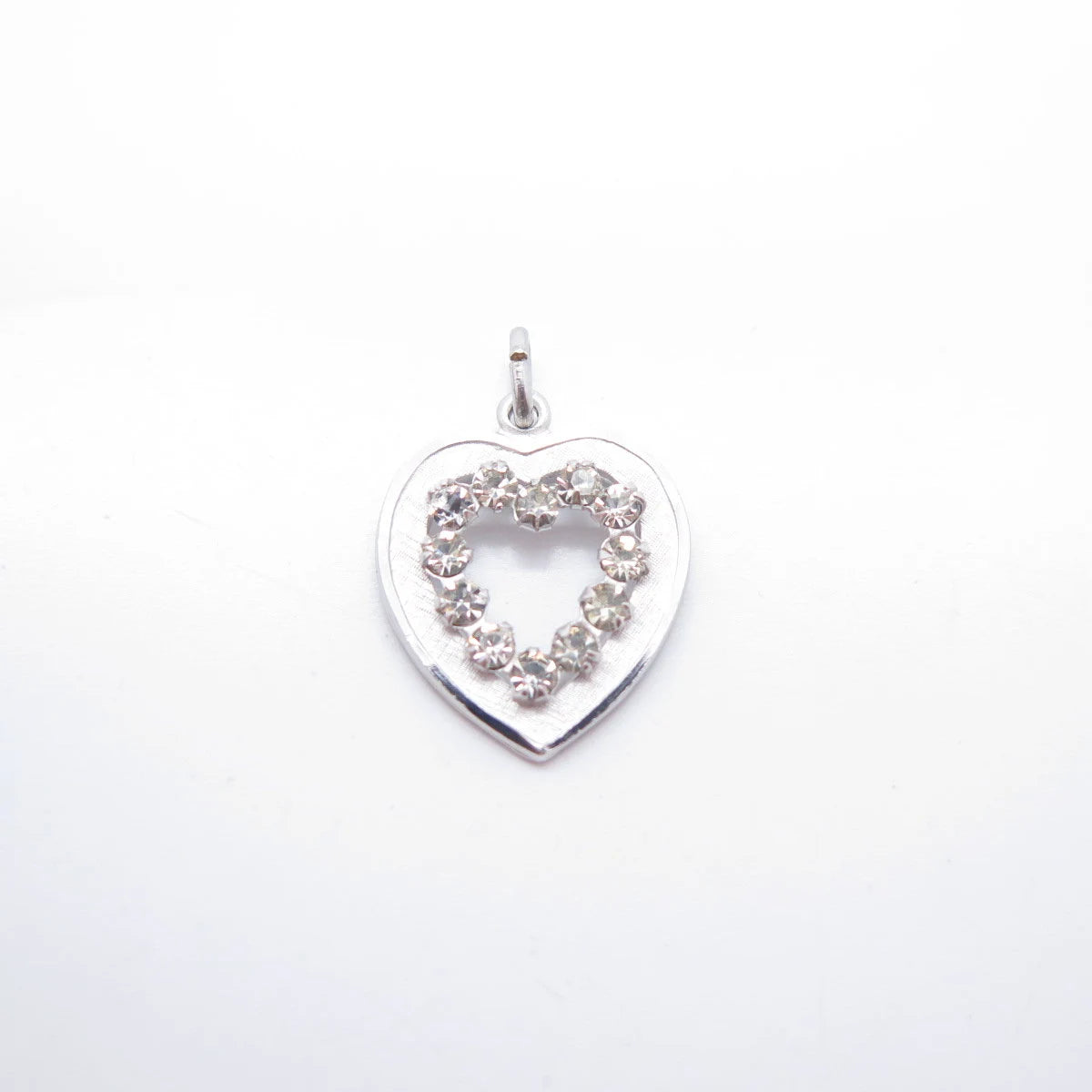 925 Sterling Silver Vintage Rhinestone Open Heart Charm Pendant