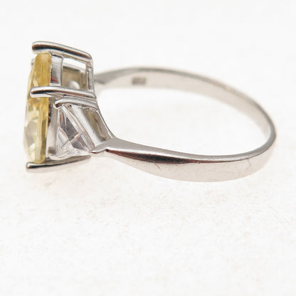 925 Sterling Silver Canary & White C Z Teardrop Ring Size 9.25