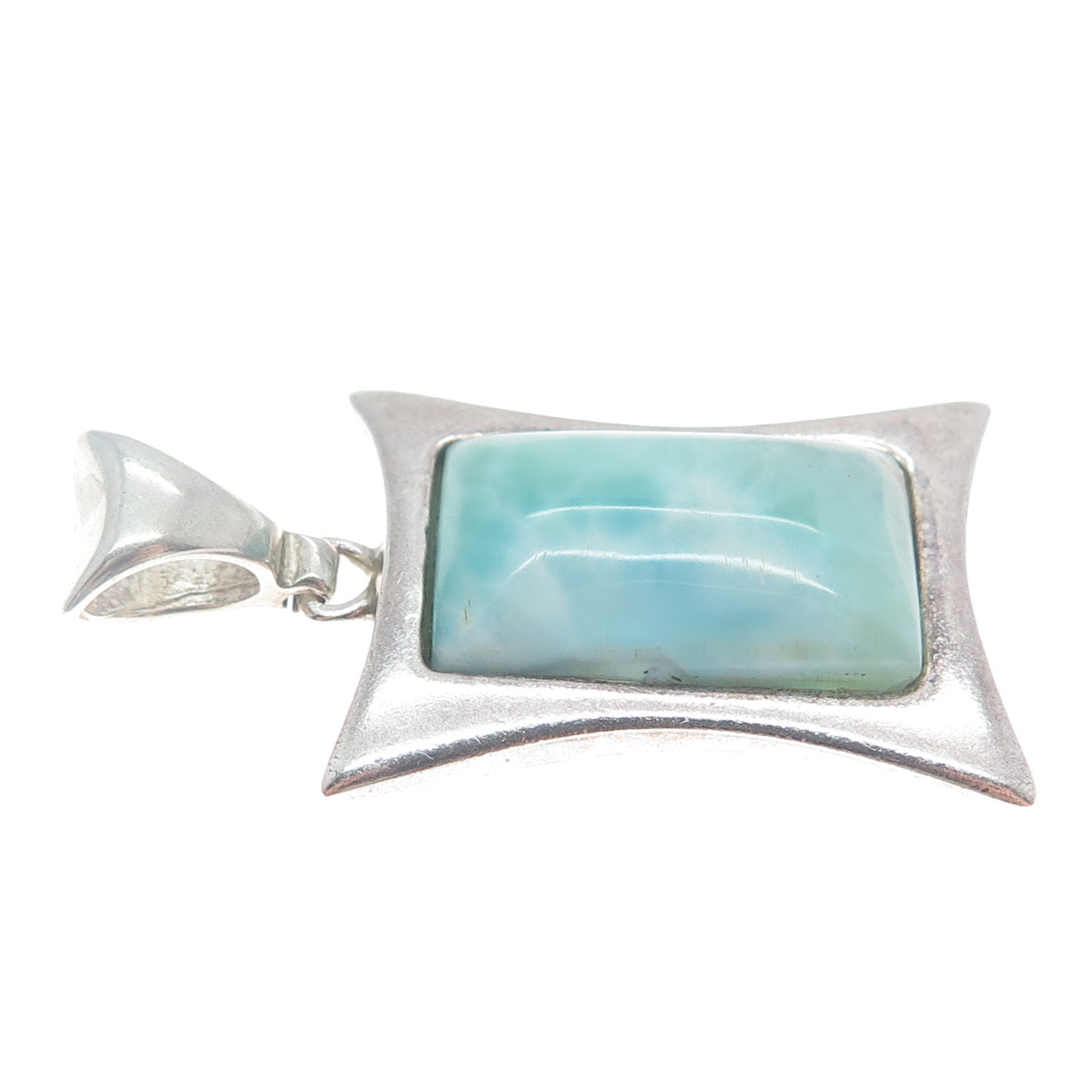 925 Sterling Silver Vintage Real Larimar Gemstone Modernist Pendant