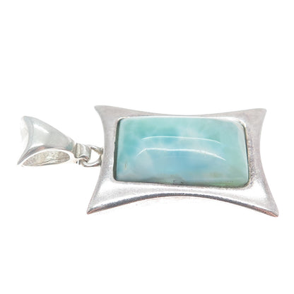 925 Sterling Silver Vintage Real Larimar Gemstone Modernist Pendant