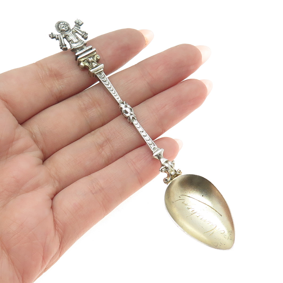 800 Silver 2-Tone Antique Germany "München" Jesus Religious Tea Spoon