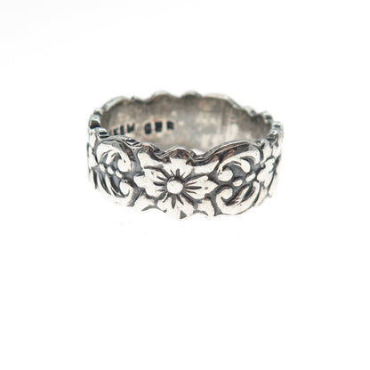 925 Sterling Silver Vintage Mexico Flower Oxidized Band Ring Size 7.5