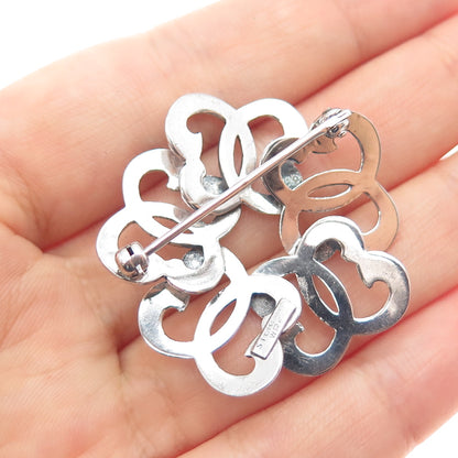 W. E. RICHARDS 925 Sterling Silver Antique Art Deco Flower Oxidized Pin Brooch