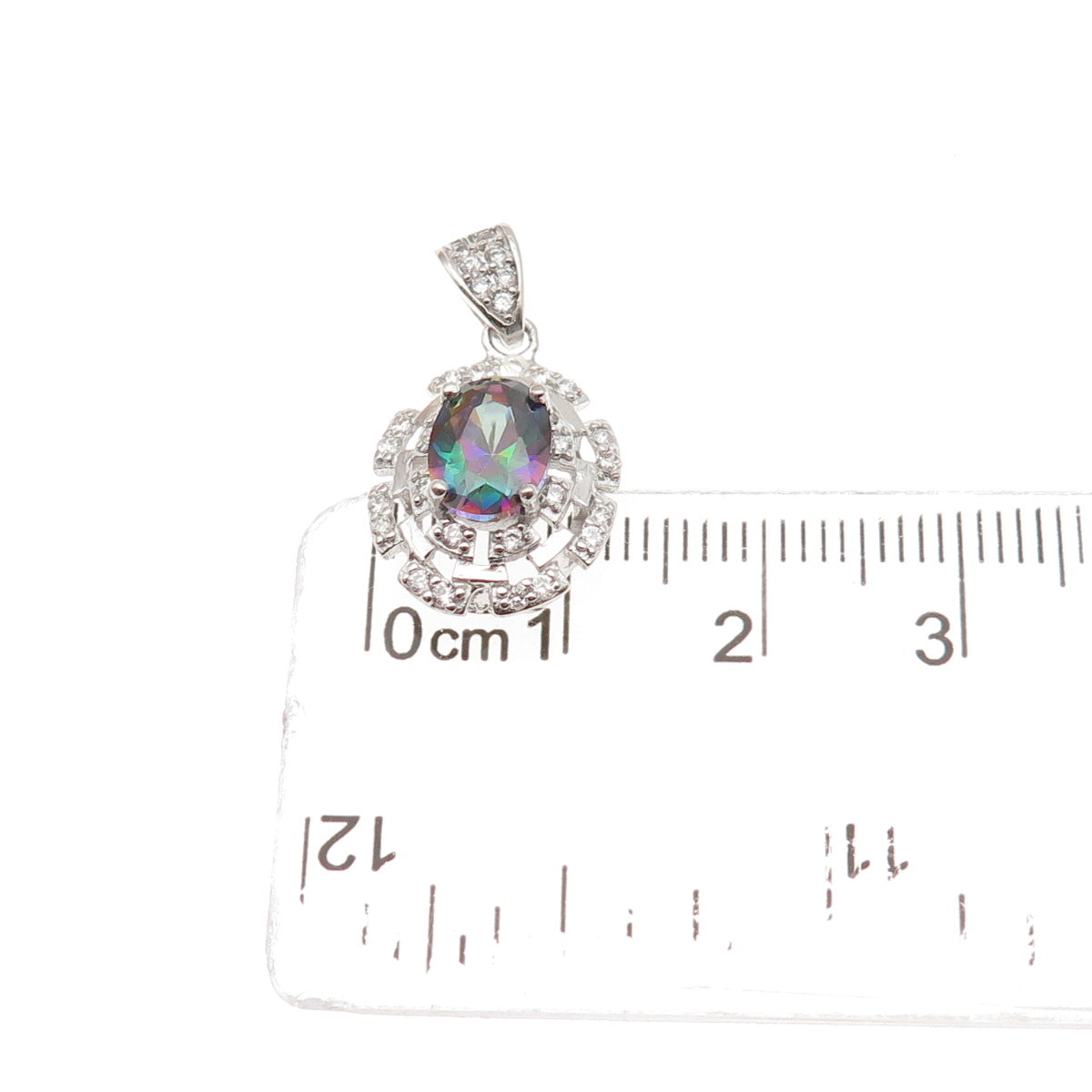 925 Sterling Silver Real Mystic Quartz & C Z Mini Charm Pendant