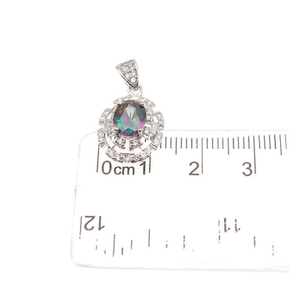 925 Sterling Silver Real Mystic Quartz & C Z Mini Charm Pendant