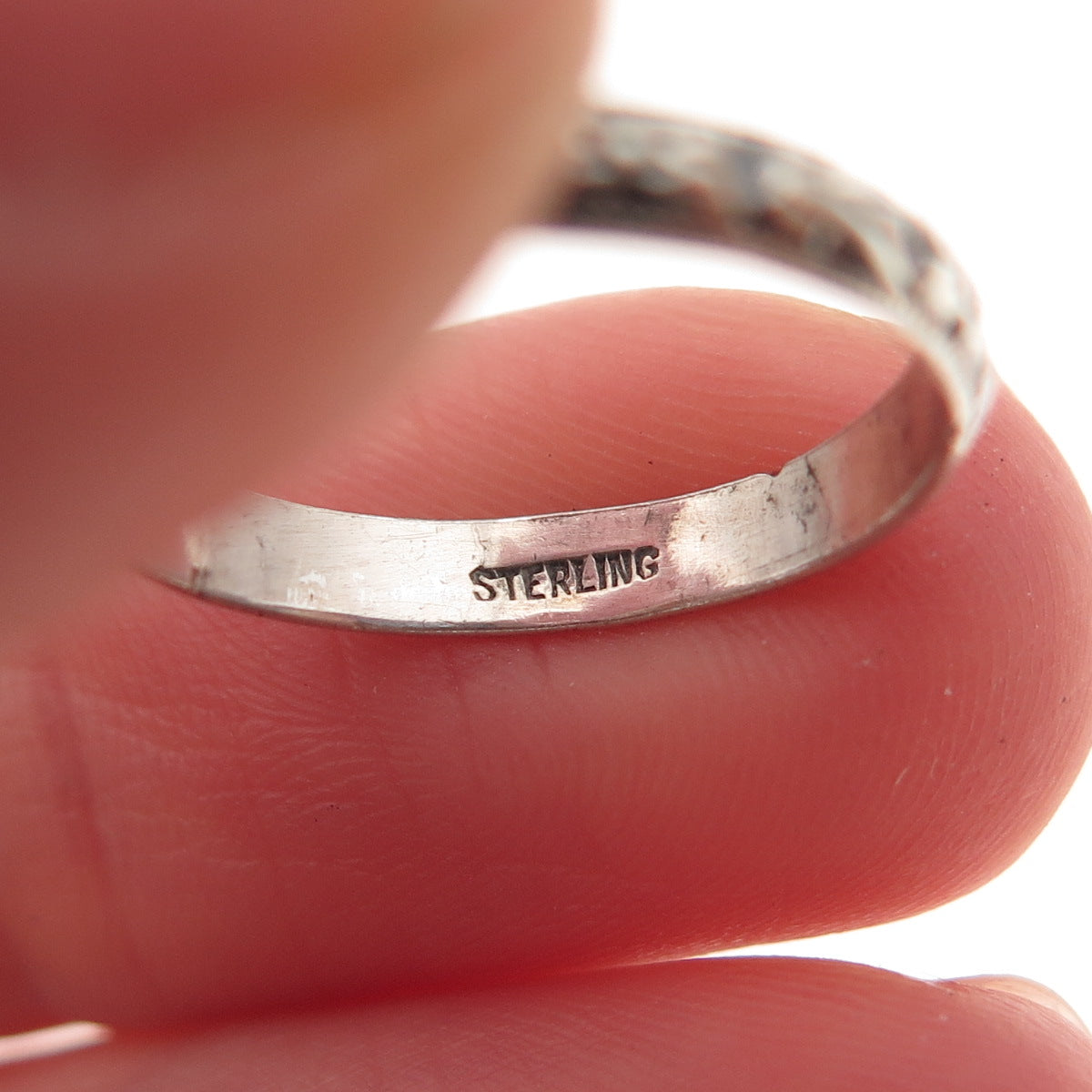 925 Sterling Silver Antique Art Deco Forget Me Not Oxidized Band Ring Size 5.25