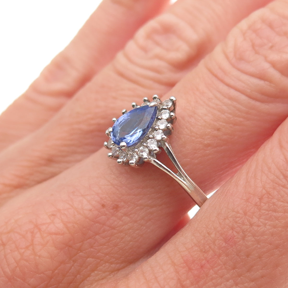 Chuck Clemency 925 Sterling Silver Real Tanzanite & White Topaz Ring Size 8.25
