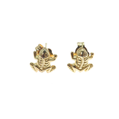 925 Sterling Silver Gold Plated Frog For Good Luck Stud Earrings