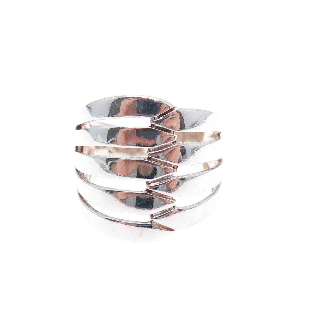 KEN CRAFTS 925 Sterling Silver Vintage Modernist Ribbed Ring Size 6
