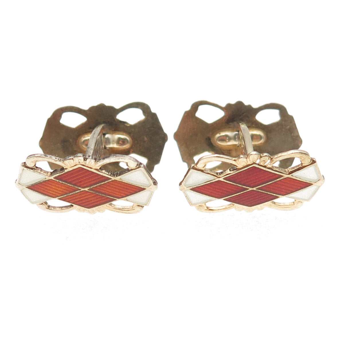 Aksel Holmsen Norne 925S Sterling Gold Plated Vintage Norway Enamel Cufflinks