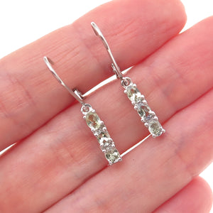 Chuck Clemency 925 Sterling Silver Real Oval-Cut Green Amethyst Dangle Earrings