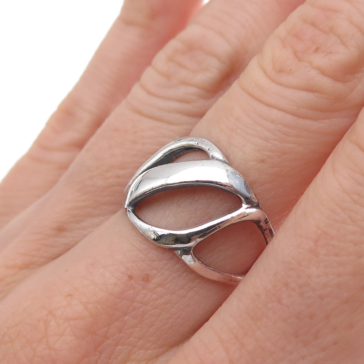 925 Sterling Silver Vintage Modernist Oxidized Ring Size 6.25