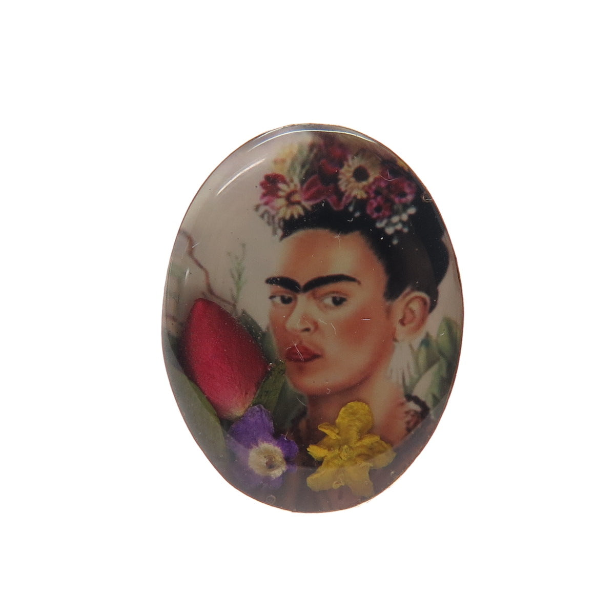 925 Sterling Silver Vintage Enamel Frida Kahlo Pressed Flowers Ring Size 7.75