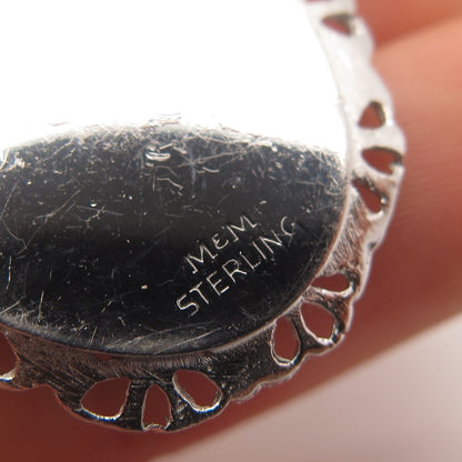 925 Sterling Silver Vintage M & M Blue Glass Floral Pendant