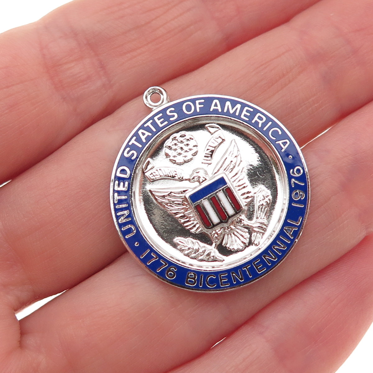 Griffith & Sons 925 Sterling Silver Vintage Enamel US Bicentennial Charm Pendant