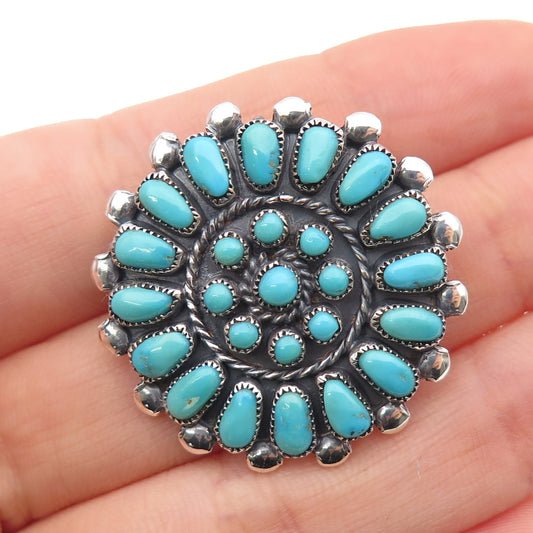 Old Pawn 925 Sterling Silver Vintage Southwestern Turquoise Pin Brooch / Pendant