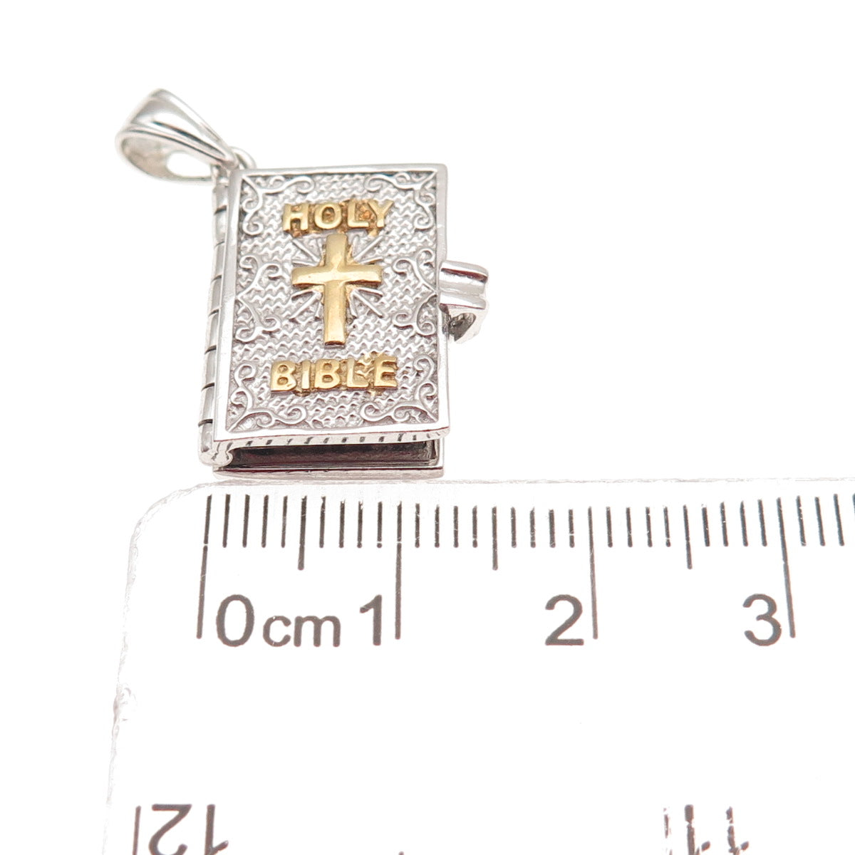 925 Sterling Silver 2-Tone Holy Bible Locket Mini Charm Pendant