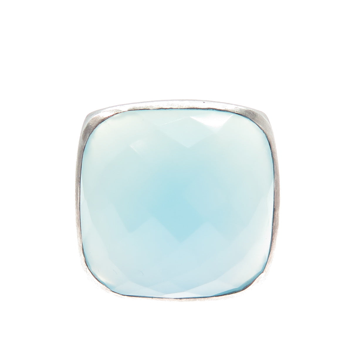 925 Sterling Silver Vintage Real Cushion-Cut Blue Chalcedony Ring Size 6.25