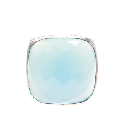925 Sterling Silver Vintage Real Cushion-Cut Blue Chalcedony Ring Size 6.25