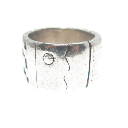 LISA JENKS 925 Sterling Silver Vintage Modernist Wide Band Ring Size 6
