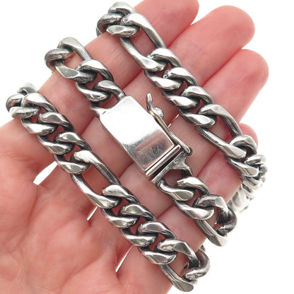 925 Sterling Silver Vintage Mexico Heavy 190.9g Figaro Chain Necklace 26"