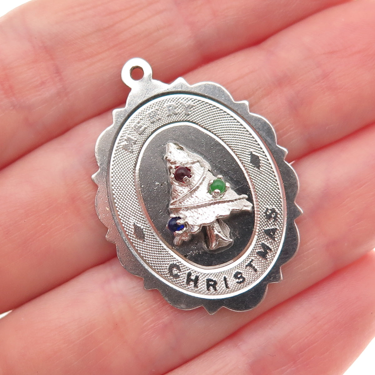 Town & Country 925 Sterling Silver Vintage Rhinestone Merry Christmas Pendant