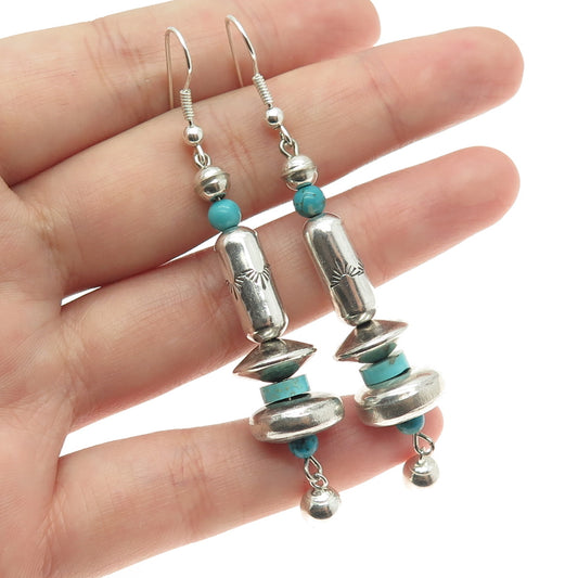 Old Pawn Sterling Silver Vintage Lone Mountain Turquoise Navajo Pearl Earrings