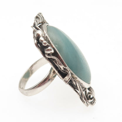 925 Sterling Silver Vintage Real Larimar Modernist Oxidized Ring Size 7