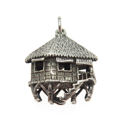 925 Sterling Silver Vintage Bungalow Hut Pendant